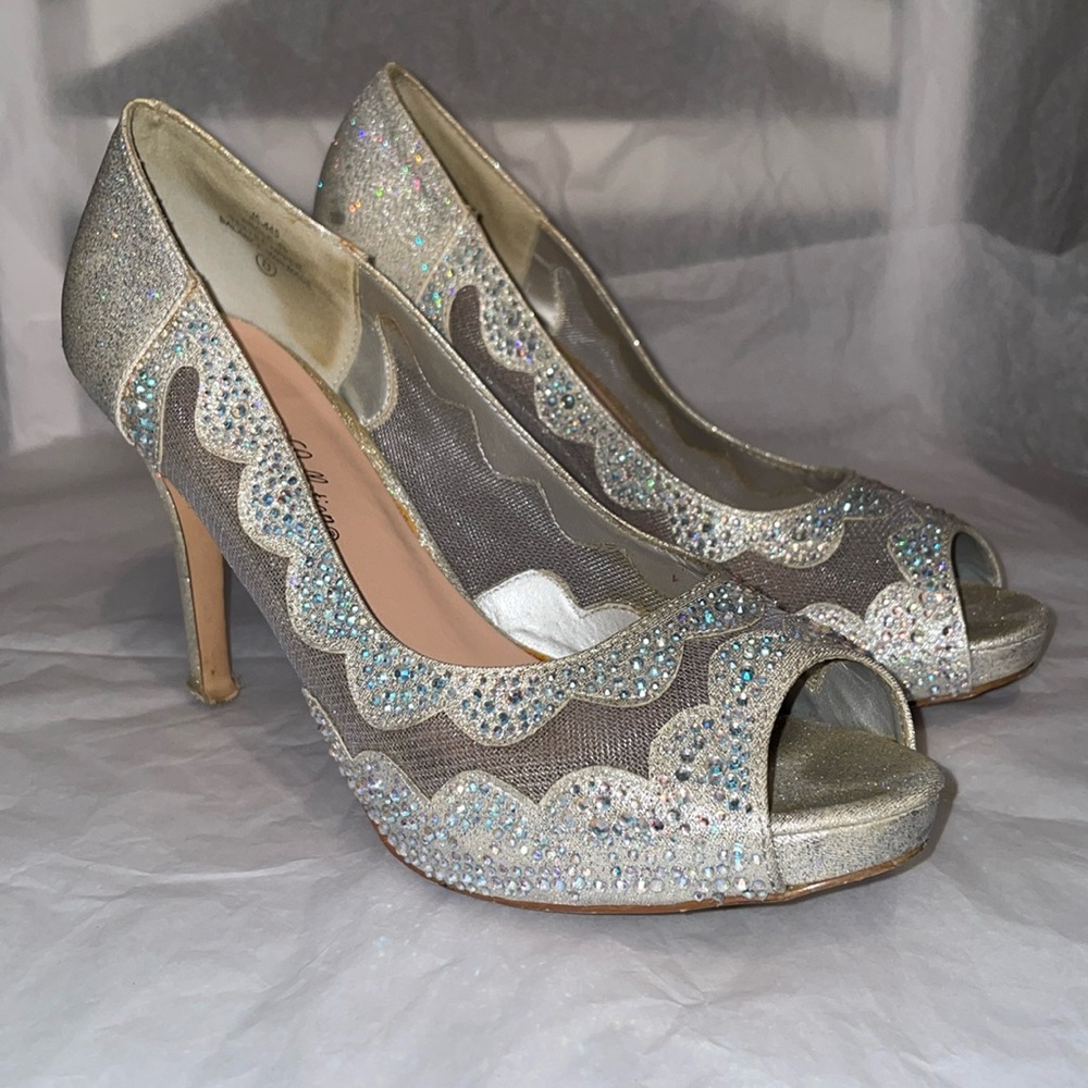 De Blossom Collection J5-445 rhinestone open toe high heels